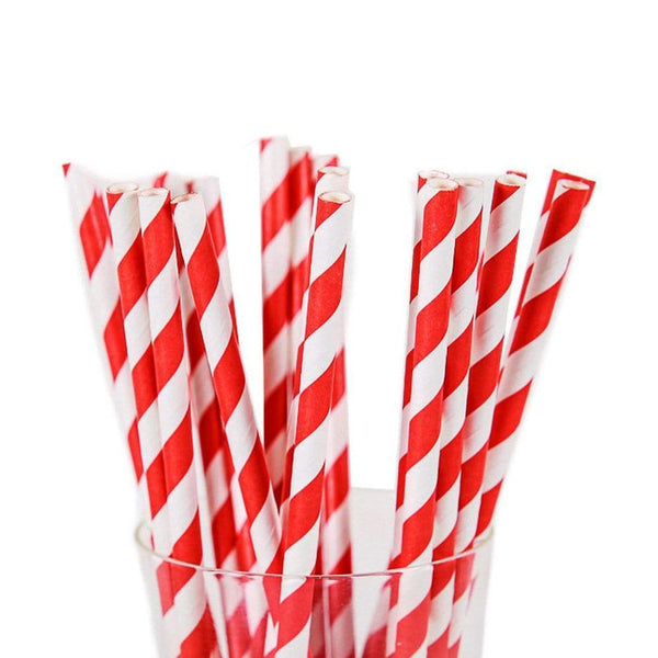 AussieSuperStore Party Essentials Paper Straws - Red & White Stripes Paper Straws - Red & White Stripes | Party Supplies CBMPAPSTRAWSTRIPSRED